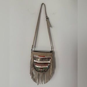 Vintage Addiction Fringe Boho Eclectic Beaded Embellished Hippie Leather Bag